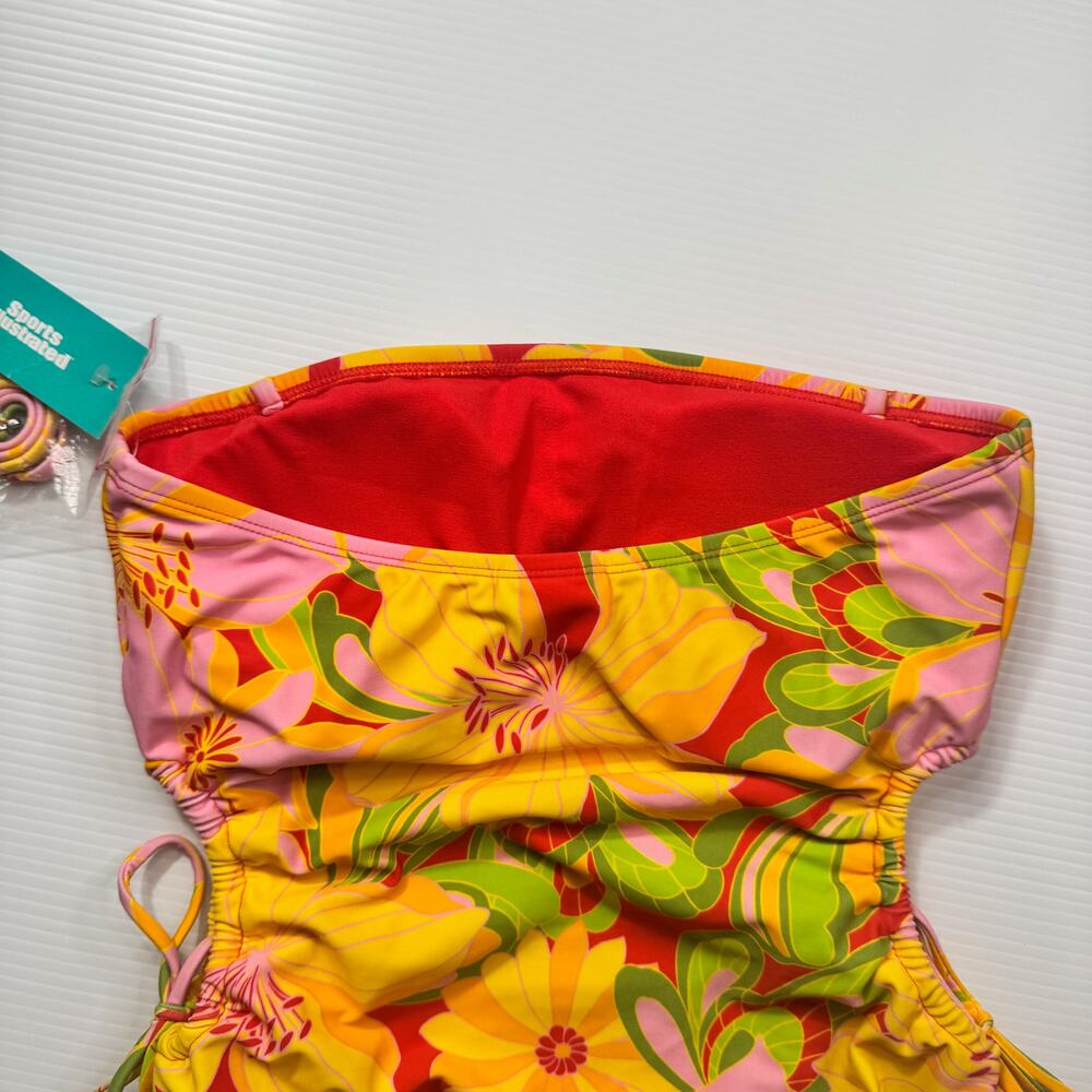 Retro Strapless Floral One Piece Swimsuit Women’s Large NWT 70s Bandeau Dopamine - Picture 9 of 16